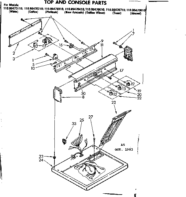 Kenmore 11086470710 top and console parts diagram