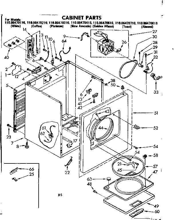 Kenmore 11086470710 cabinet parts diagram