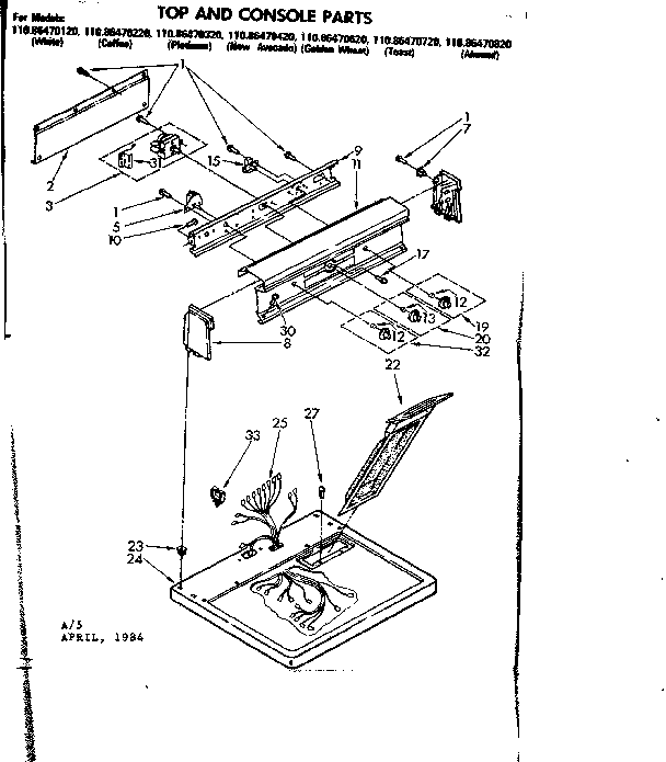 Kenmore 11086470720 top and console parts diagram
