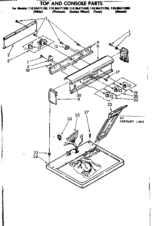 Kenmore 11086471800 top and console parts diagram
