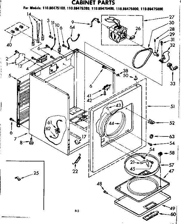 Kenmore 11086475600 cabinet parts diagram