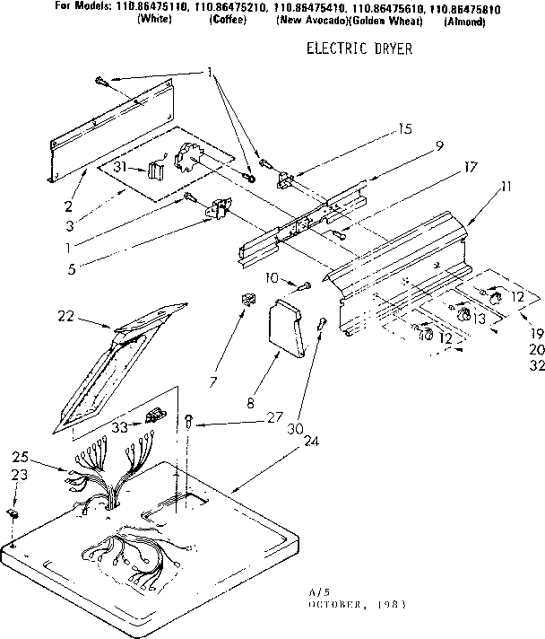 Kenmore 11086475810 top and console parts diagram