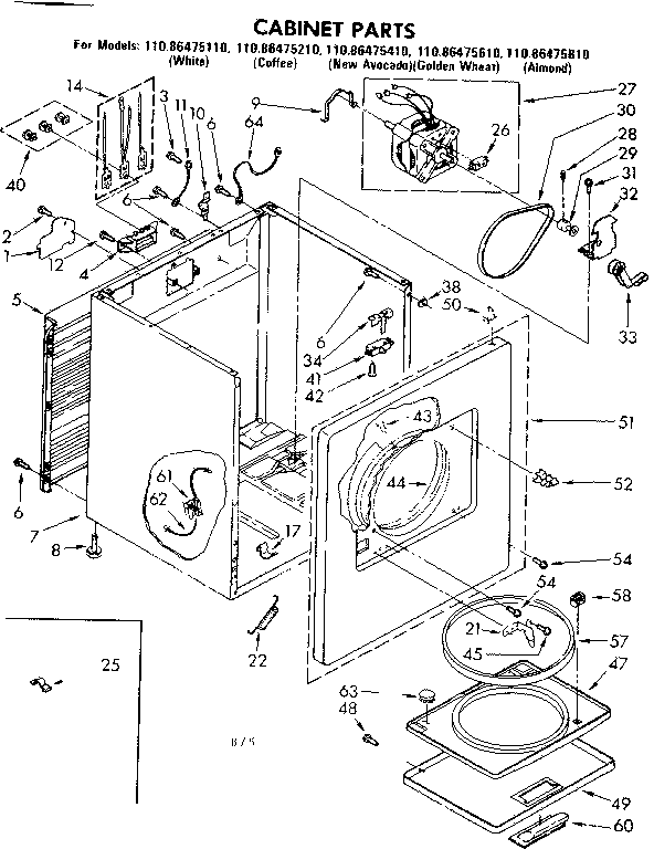 Kenmore 11086475810 cabinet parts diagram