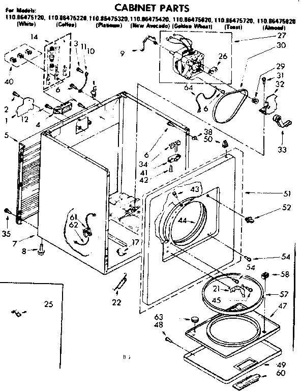 Kenmore 11086475420 cabinet parts diagram