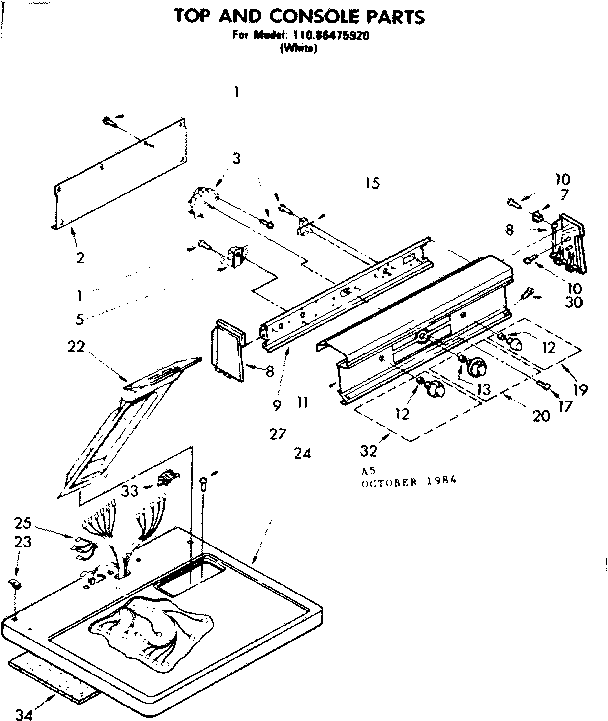 Kenmore 11086475920 top and console parts diagram