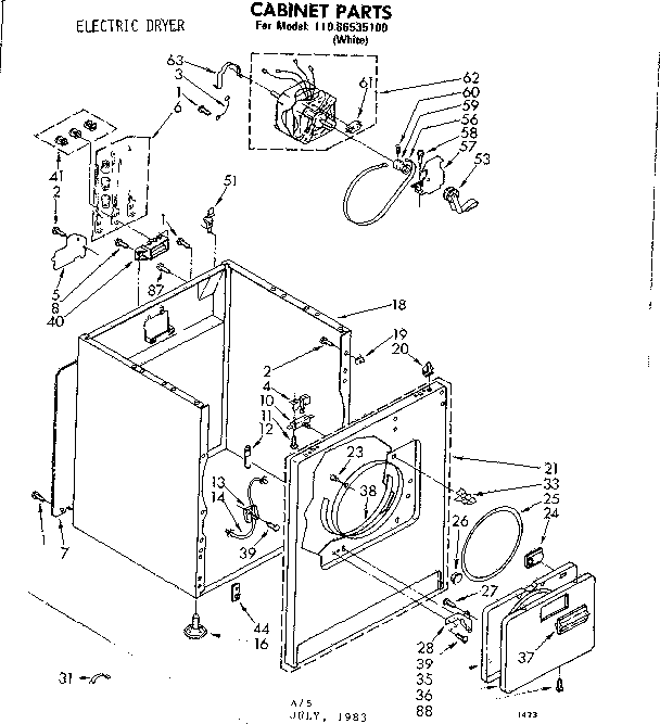 Kenmore 11086535100 cabinet parts diagram