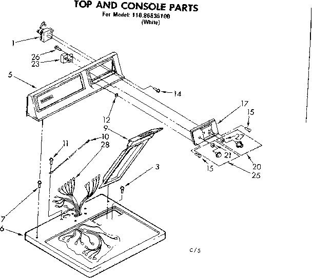 Kenmore 11086535100 top and console parts diagram