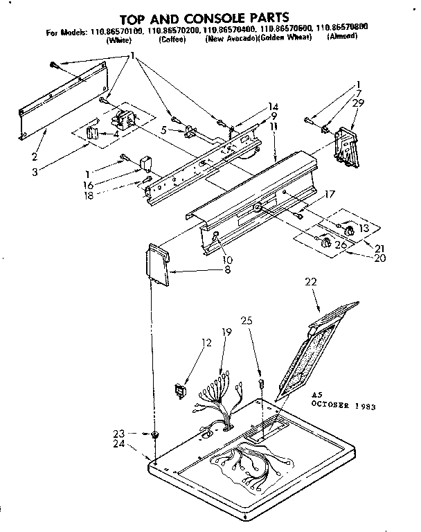 Kenmore 11086570800 top and console parts diagram