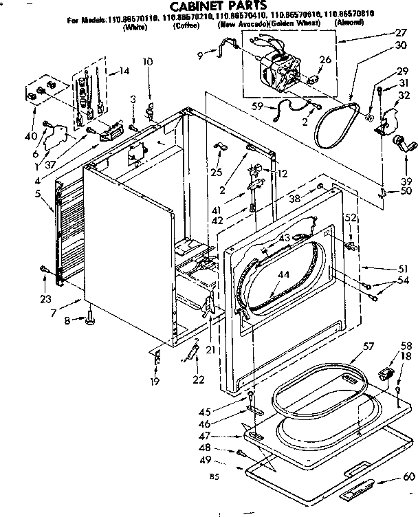 Kenmore 11086570210 cabinet parts diagram