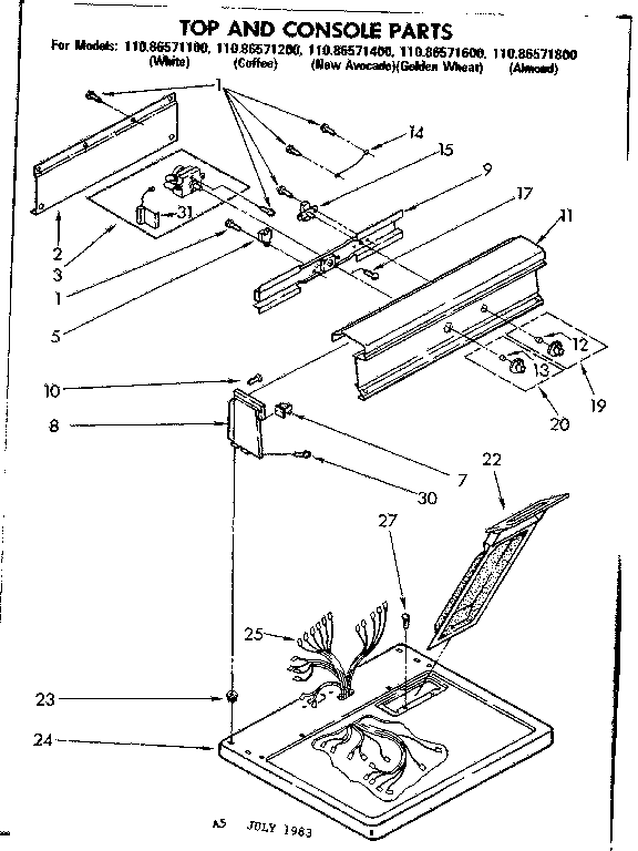 Kenmore 11086571600 top and console parts diagram