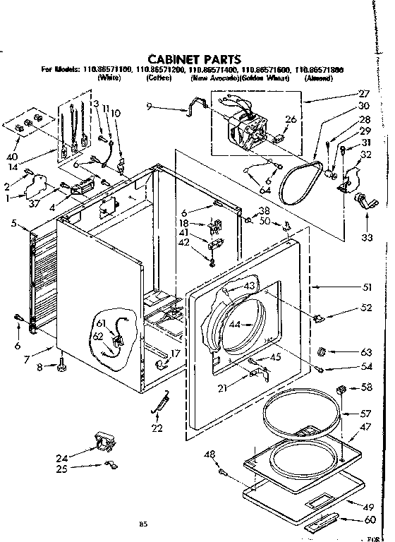 Kenmore 11086571600 cabinet parts diagram