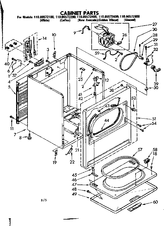 Kenmore 11086572200 cabinet parts diagram