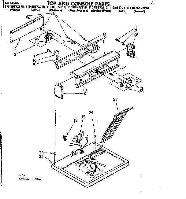 Kenmore 11086572210 top and console parts diagram