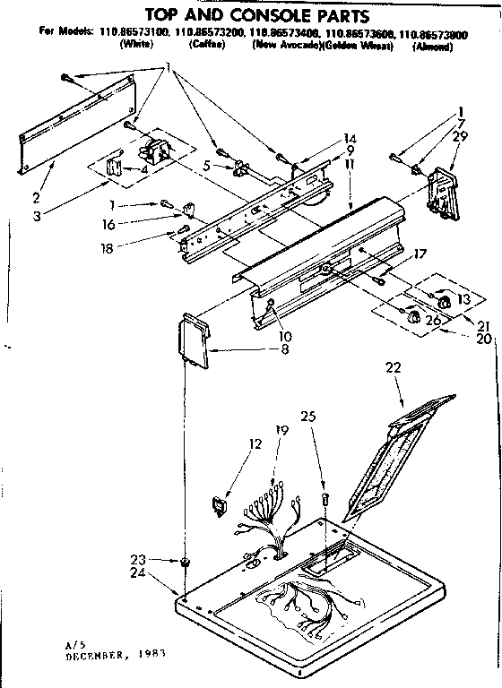 Kenmore 11086573400 top and console parts diagram