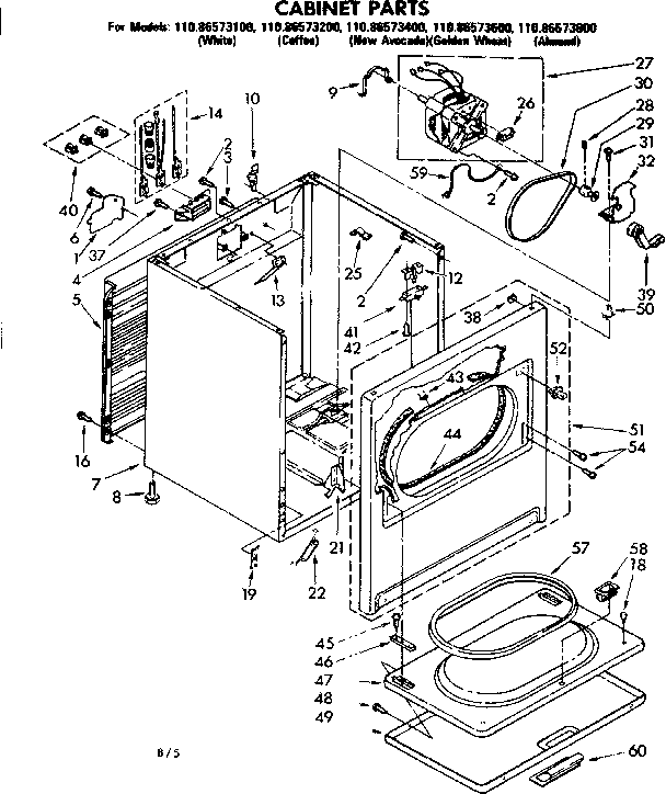 Kenmore 11086573400 cabinet parts diagram
