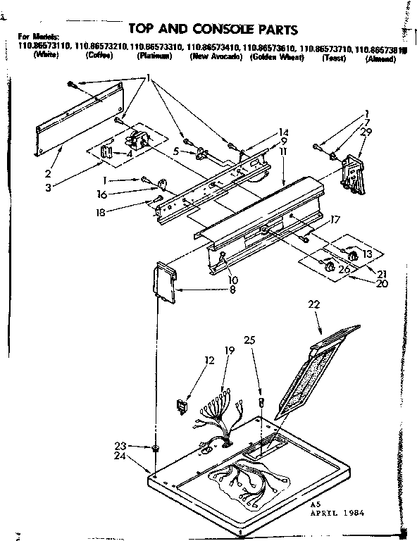 Kenmore 11086573610 top and console parts diagram