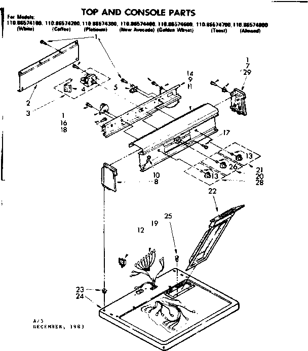 Kenmore 11086574400 top and console parts diagram