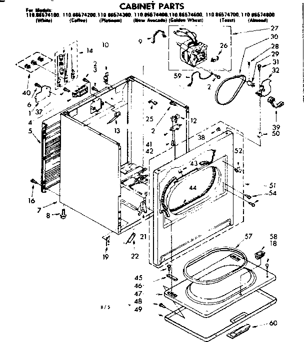 Kenmore 11086574400 cabinet parts diagram