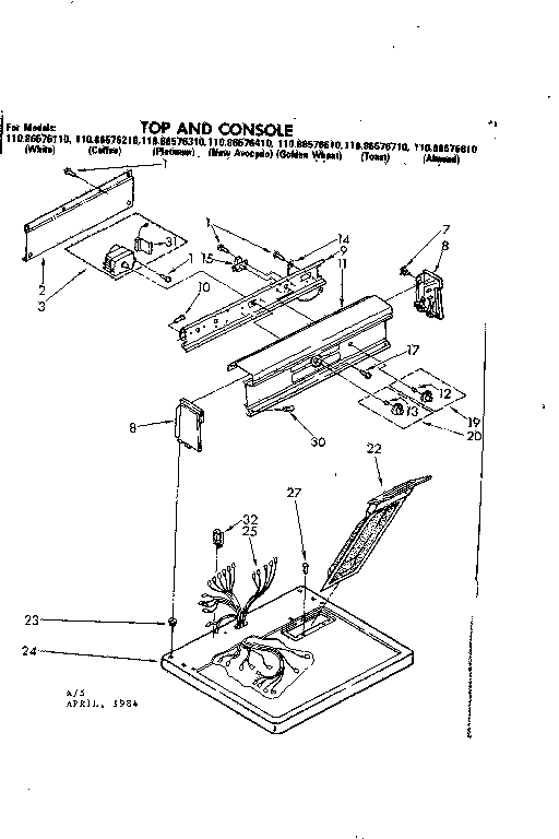 Kenmore 11086576310 top and console parts diagram