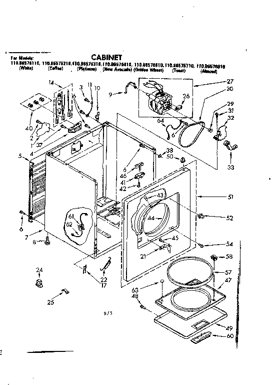 Kenmore 11086576310 cabinet parts diagram