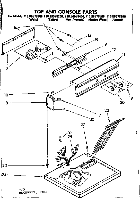Kenmore 11086578800 top and console parts diagram