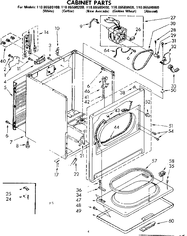 Kenmore 11086580800 cabinet parts diagram