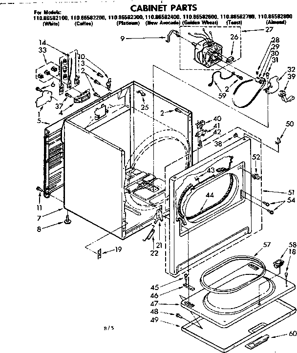 Kenmore 11086582100 cabinet parts diagram