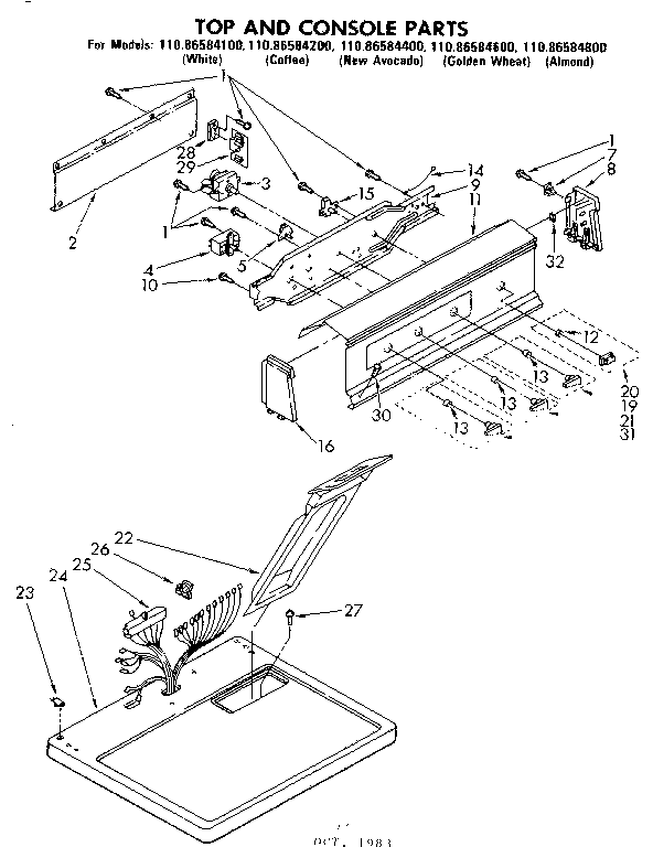 Kenmore 11086584600 top and console parts diagram