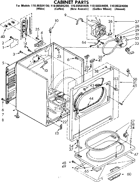 Kenmore 11086584600 cabinet parts diagram