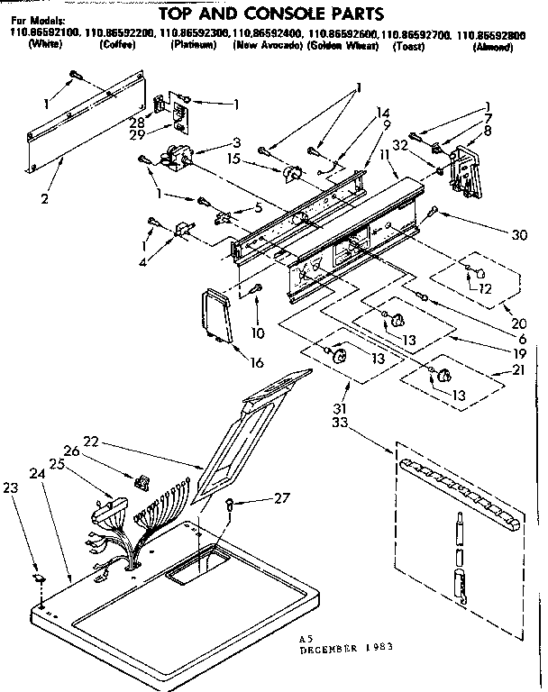 Kenmore 11086592100 top and console parts diagram