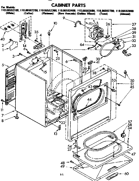 Kenmore 11086592100 cabinet parts diagram