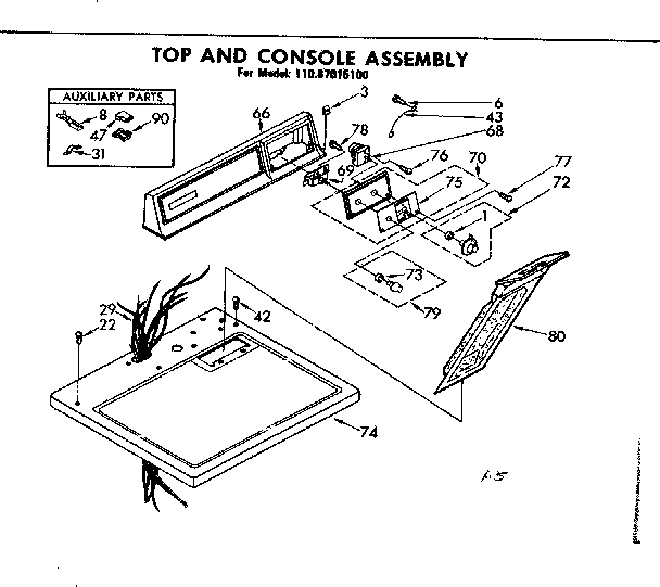 Kenmore 11087015100 top and console asm diagram