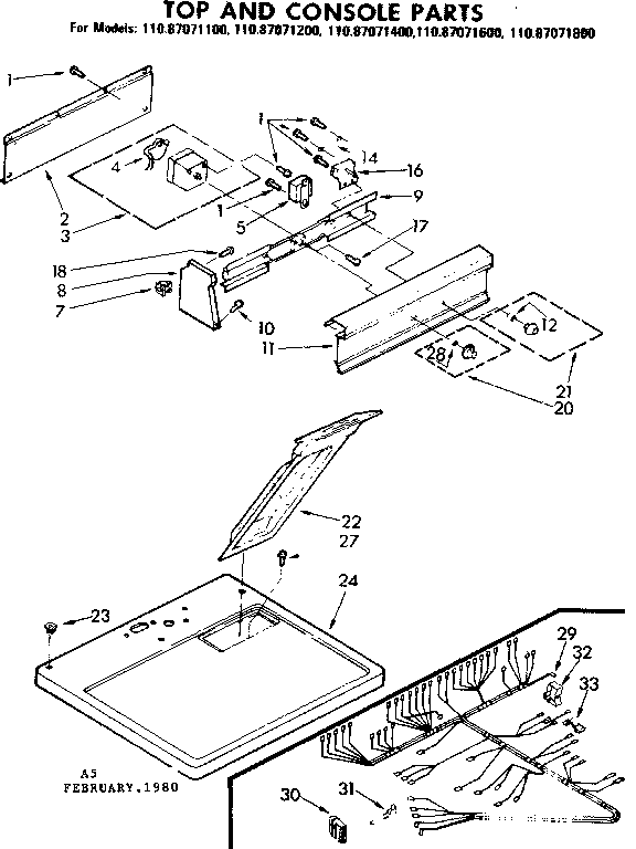 Kenmore 11087071200 top and console parts diagram