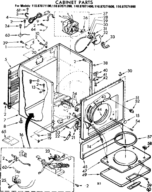 Kenmore 11087071200 cabinet parts diagram