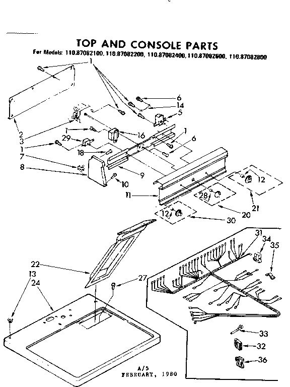Kenmore 11087082200 top and console parts diagram