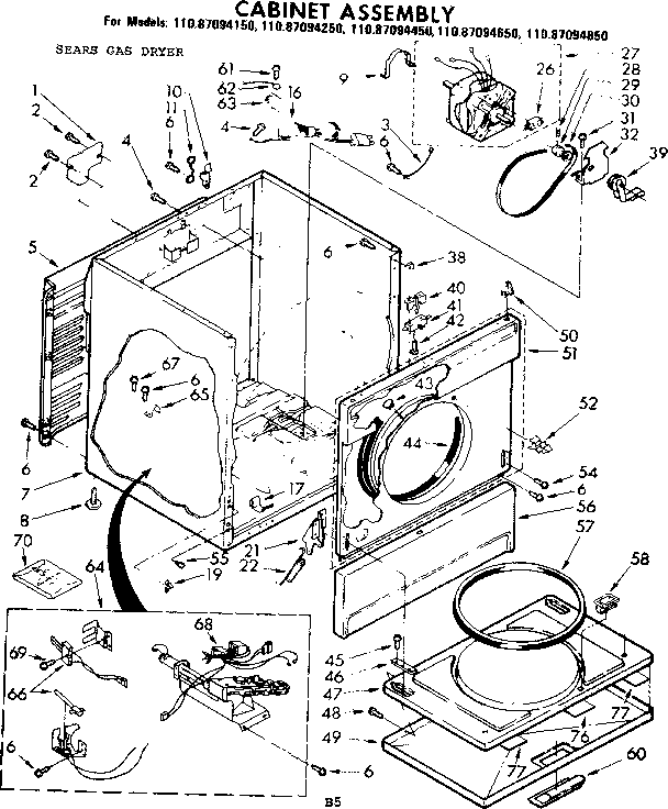 Sears 11087094150 cabinet assembly diagram