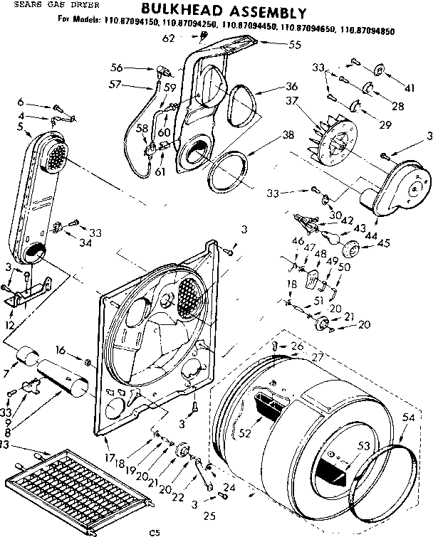 Sears 11087094150 bulkhead assembly diagram