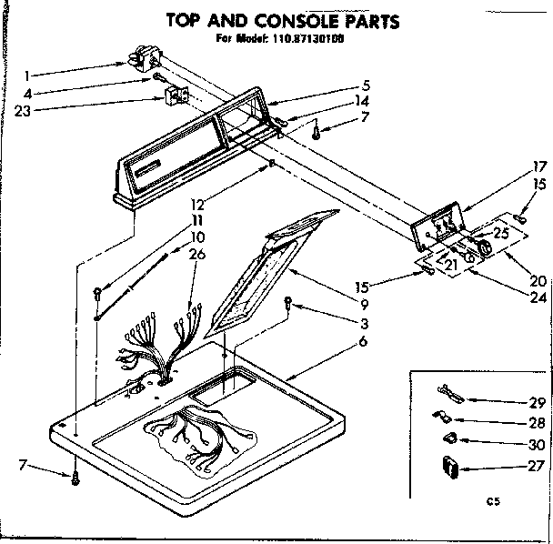 Sears 11087130100 top and console parts diagram