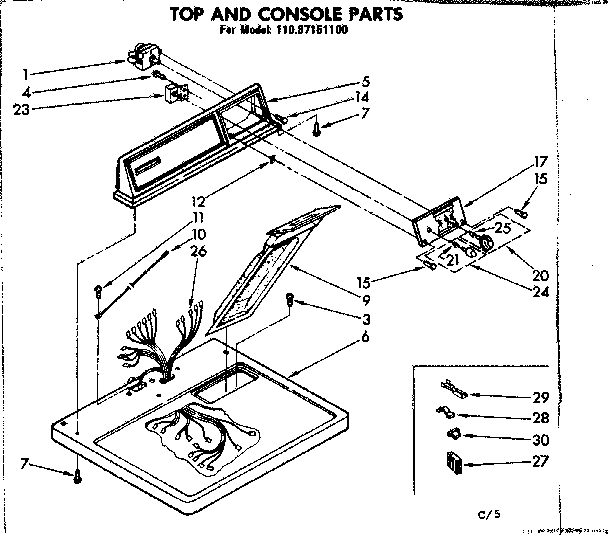 Sears 11087151100 top and console parts diagram