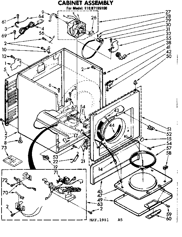 Sears 11087155100 cabinet assembly diagram