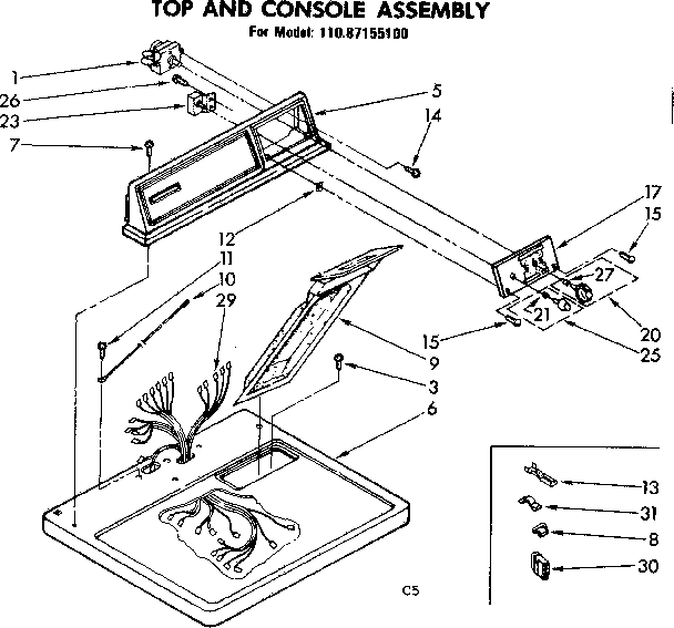 Sears 11087155100 top and console assembly diagram
