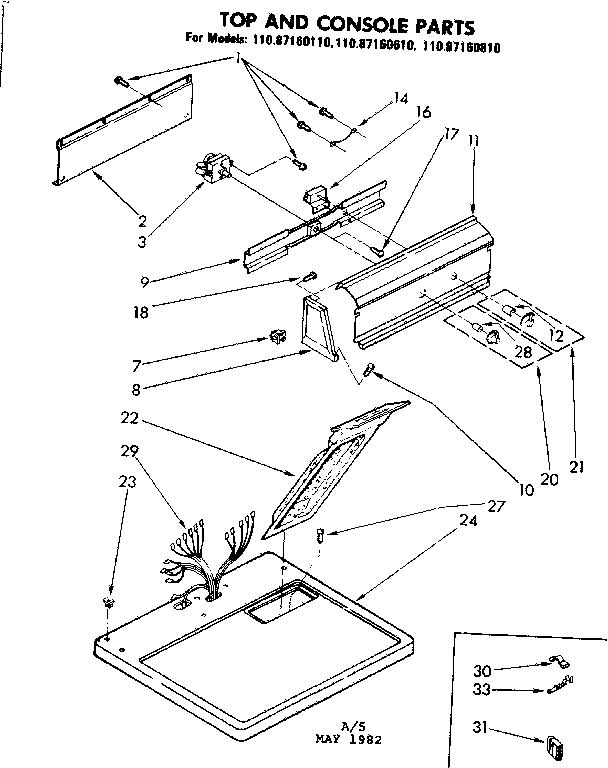 Sears 11087160610 top and console parts diagram