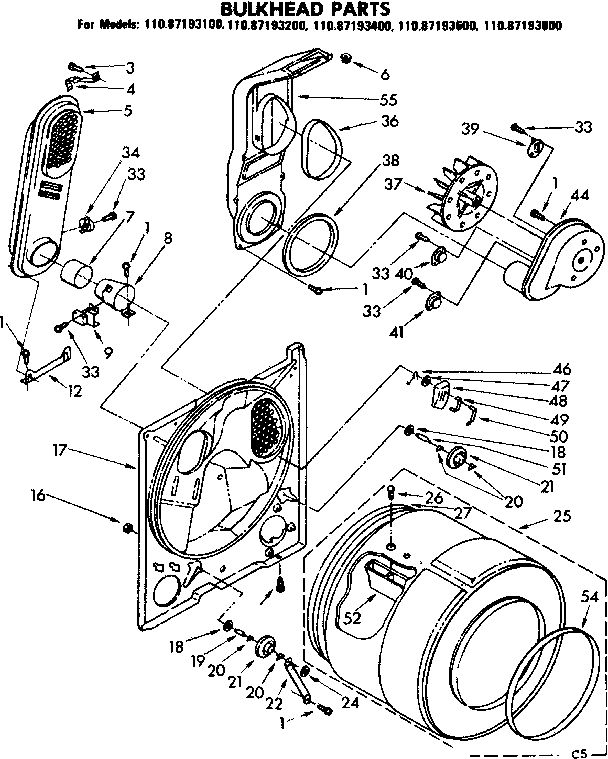 Sears 11087193600 bulkhead parts diagram