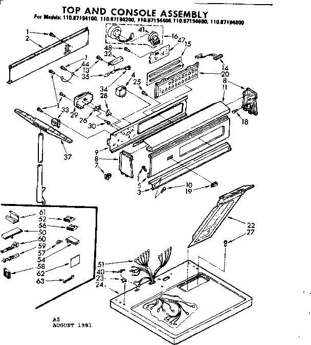 Sears 11087194100 top and console parts diagram
