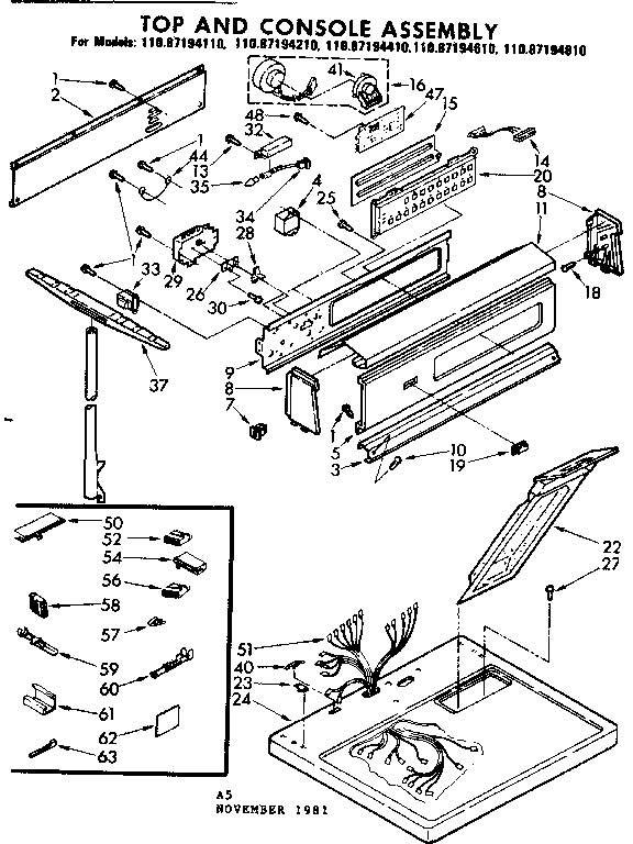 Sears 11087194110 top and console parts diagram
