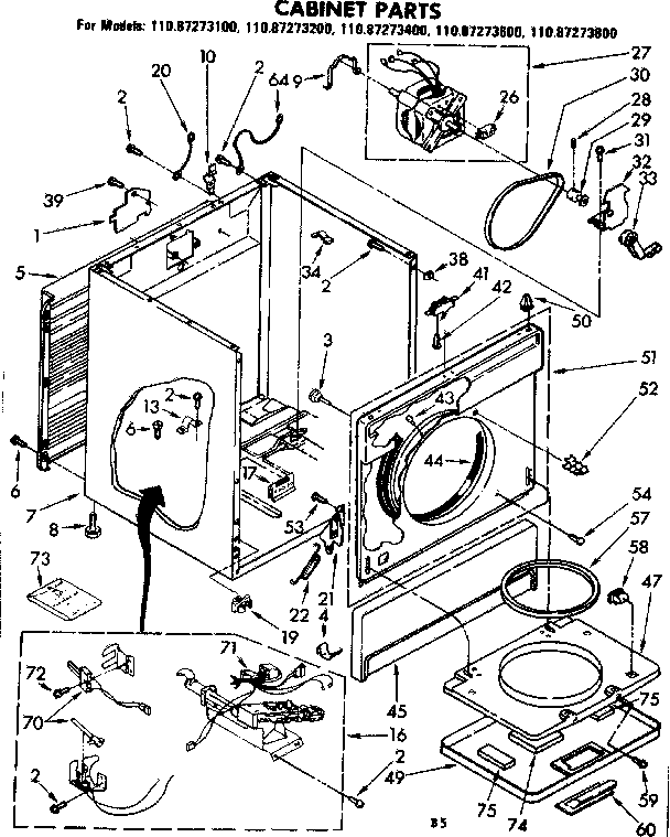 Kenmore 11087273600 cabinet parts diagram
