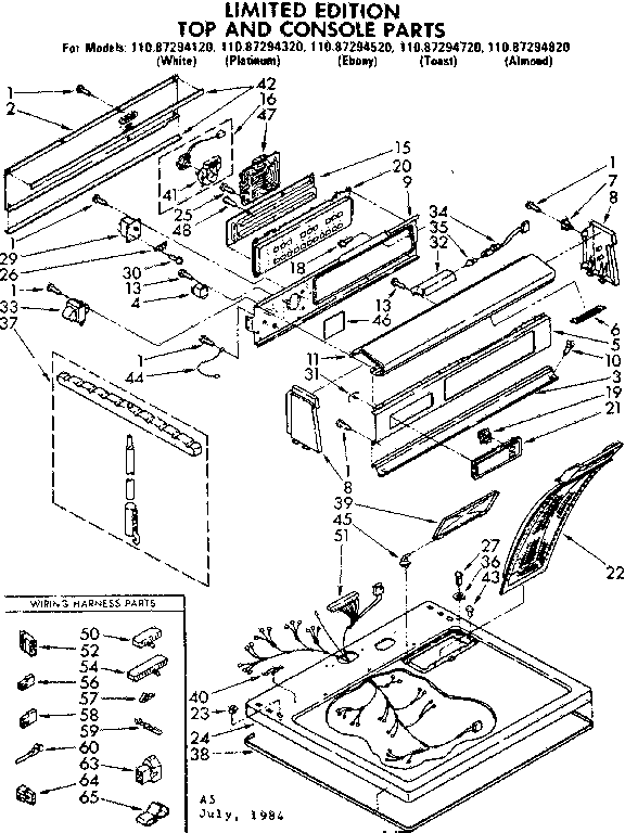 Sears 11087294520 top and console parts diagram