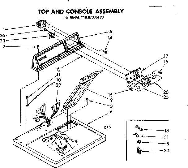 Sears 11087335100 top and console assembly diagram