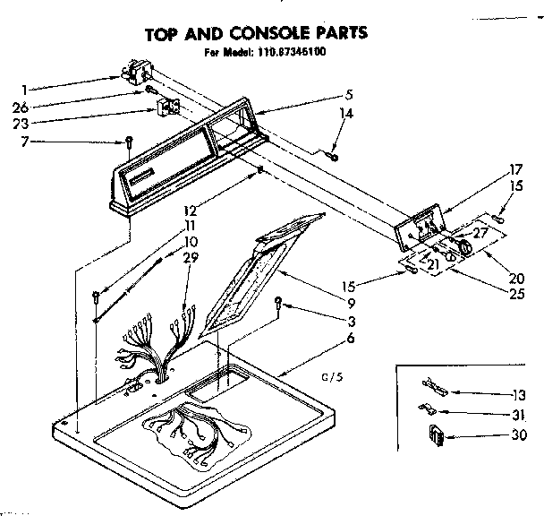 Sears 11087345100 top and console parts diagram