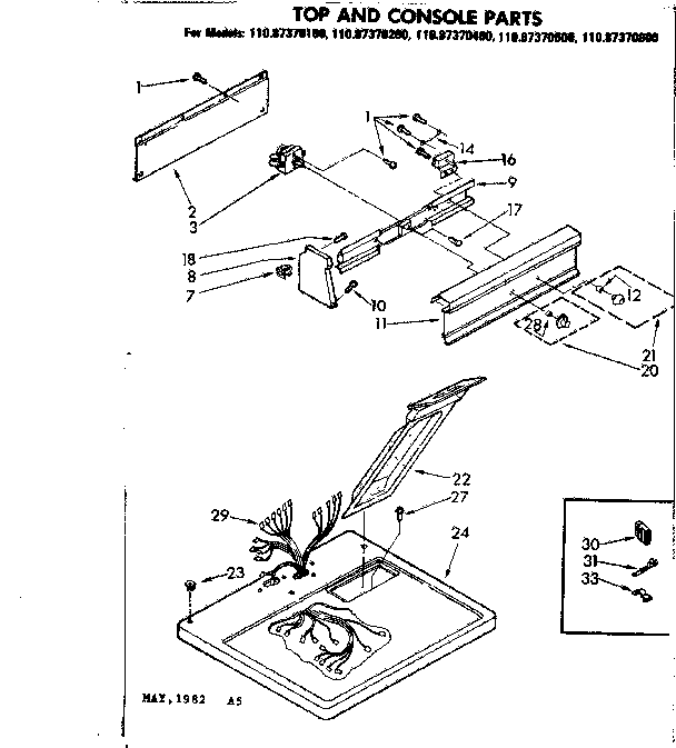 Sears 11087370800 top and console parts diagram